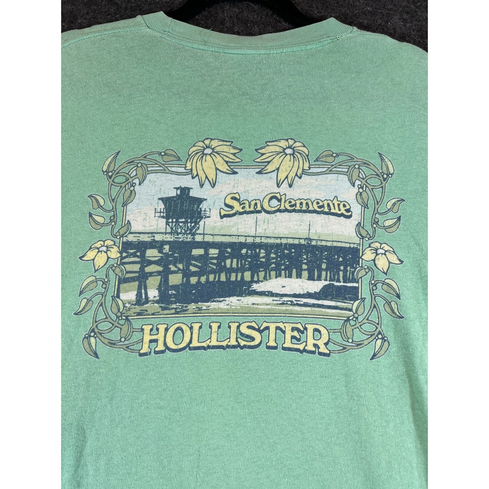VINTAGE 90s Hollister San Clemente Pier T Shirt Mens Large Green Graphic Tee Y2K